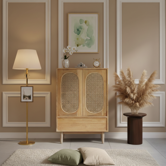 Lemari 2 Pintu Retro Jati Kombinasi Rotan