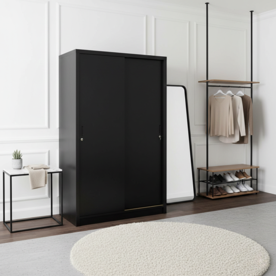 Lemari Baju Minimalis Kayu Jati 2 Pintu Sliding