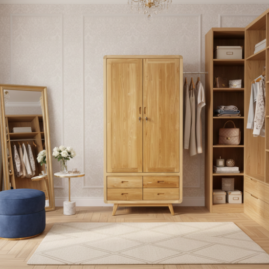 Lemari Baju Retro 2 Pintu Minimalis Kayu Jati