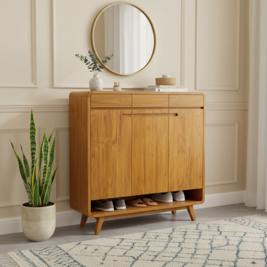 Lemari Cabinet Rak Sepatu Sandal Kayu Jati Minimalis Retro