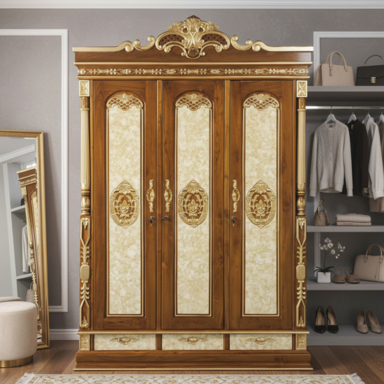 Lemari Pakaian 3 Pintu Model Peluru Ukiran Kayu Jati