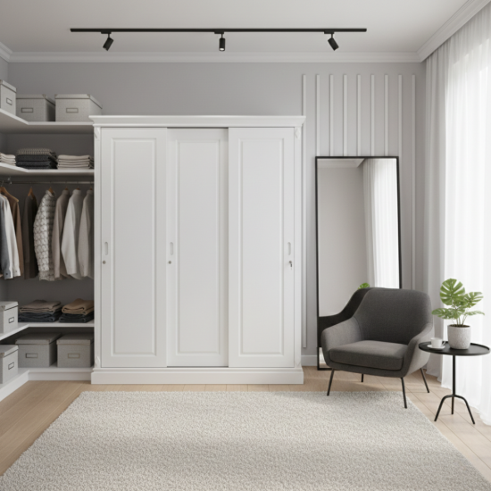 Lemari Pakaian Minimalis 3 Pintu Duko Putih Modern