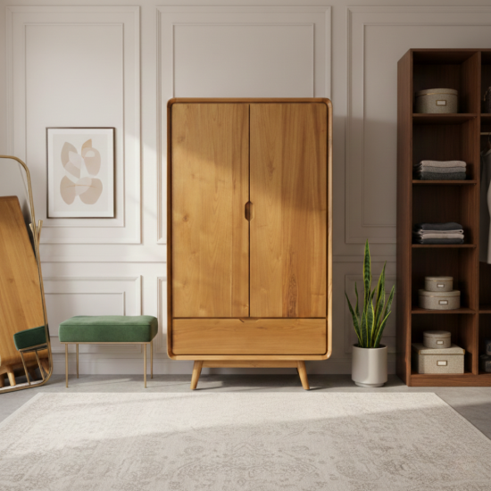 Lemari Pakaian Vintage Model Retro 2 Pintu 1 Laci Kayu Jati Lemari Pakaian Vintage Model Retro 2 Pintu 1 Laci Kayu Jati