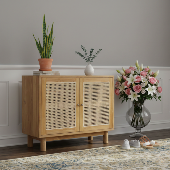 Lemari Rak Sepatu Kayu Jati Kombinasi Rotan 2 Pintu Lemari Rak Sepatu Kayu Jati Kombinasi Rotan 2 Pintu