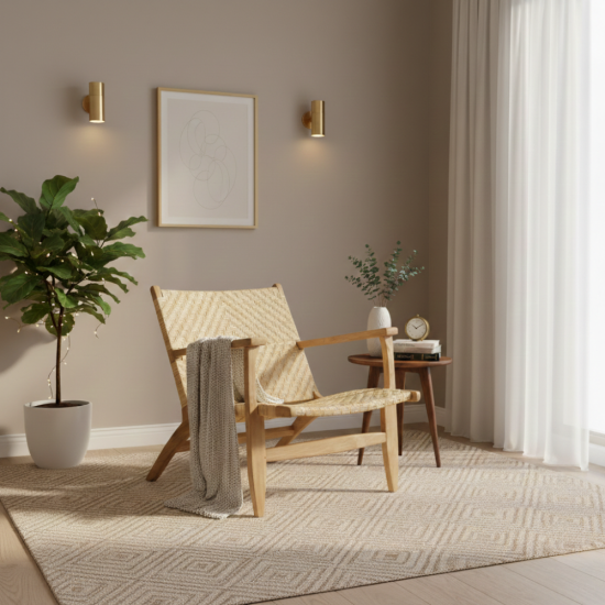 Lounge Chair Kursi Santai Anyaman Rotan Minimalis Kayu Jati