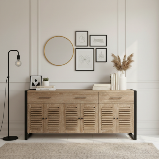 Louvered Industrial Reclaimed Teak Sideboard Louvered Industrial Reclaimed Teak Sideboard