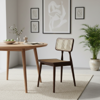 Marco Chair Rattan Base Kursi Makan Retro Kayu Anyaman Rotan