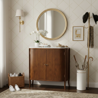 Marton Shoe Cabinet  Rak Sepatu Kayu Jati  Mid-Century Top Marmer