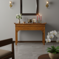 Meja Altar Panjang Minimalis Kayu Jati Solid 4 Laci