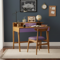 Meja Belajar Scandinavian Minimalis Set Kursi Retro