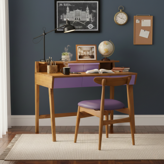 Meja Belajar Scandinavian Minimalis Set Kursi Retro