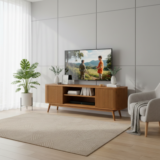 Meja Bufet TV Retro Pintu Geser Kayu Jati