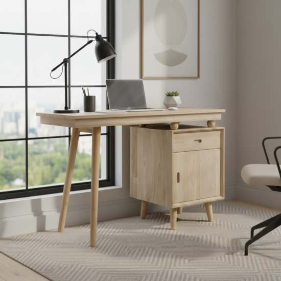 Meja Kantor Minimalis Reto Kayu Jati 1 Laci 1 Pintu