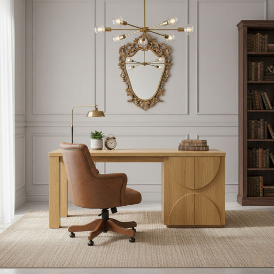 Meja Kerja Kantor Minimalis Modern Kayu Jati Solid