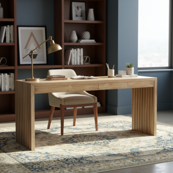 Meja Kerja Minimalis Panjang Kayu Solid dengan 4 Laci