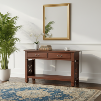 Meja Konsol Dinding Minimalis 2 Laci Kayu Jati Solid