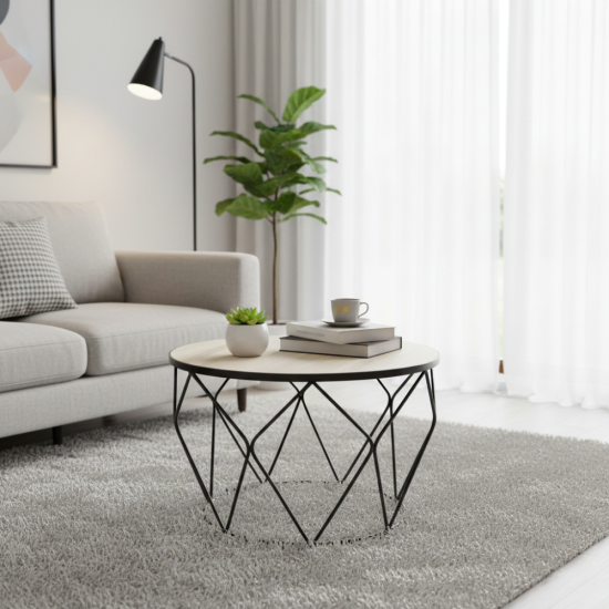 Meja Kopi Besi Industrial Kayu Jati Bleaching