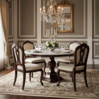 Meja Makan Antik Bulat Top Marmer Mewah Kayu Jati