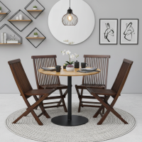 Meja Makan Cafe Bulat Set 4 Kursi Lipat Kayu Jati