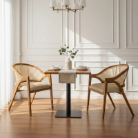 Meja Makan Kaki Besi 2 Kursi Kombinasi Anyaman Rotan