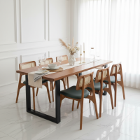 Meja Makan Kayu Jati Industrial Set 6 Kursi Scandinavian