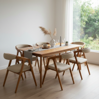 Meja Makan Kayu Jati Minimalis Set 6 Kursi Scandinavian