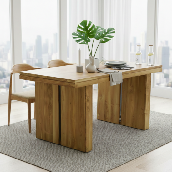 Meja Makan Kayu Jati Solid Minimalis Waterbased