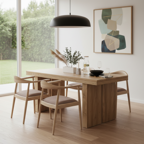 Meja Makan Minimalis Kayu Solid Jati Set 4 Kursi Retro Bleaching