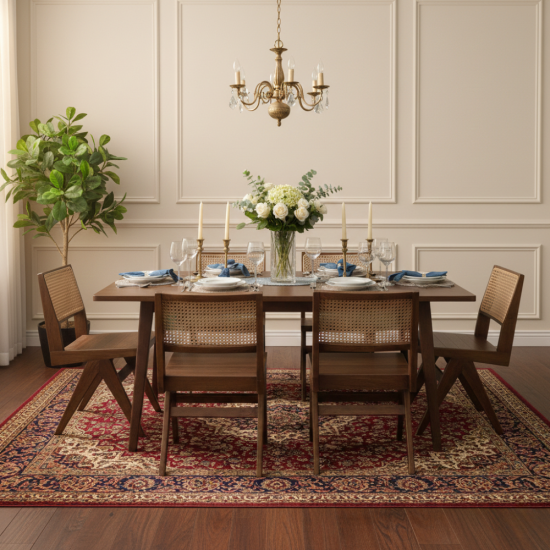 Meja Makan Minimalis Set 6k Jati Mix Rotan