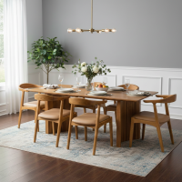 Meja Makan Panjang Minimalis Kayu Jati Set 6 Kursi Scandinavian