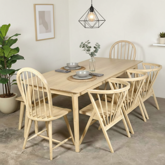 Meja Makan Panjang Retro Set Kursi Bangku Makan