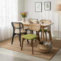 Meja Makan Retro Set 4 Kursi Minimalis Mix Rotan