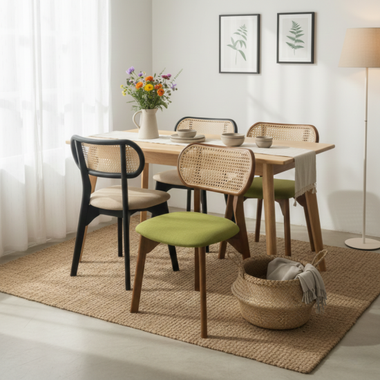 Meja Makan Retro Set 4 Kursi Minimalis Mix Rotan