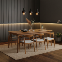 Meja Makan Set 6 Kursi Cafe Model Retro Kayu Jati