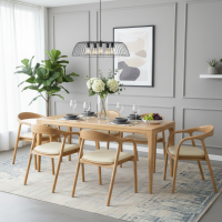 Meja Makan Minimalis Set 6 Kursi Kayu Jati Retro Mid-Century