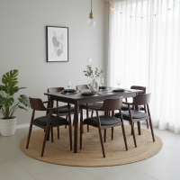 Meja Makan Set 6 Kursi Retro Scandinavian Kayu Jati