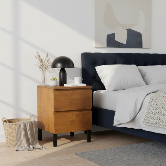 Meja Nakas Bedside Minimalis Modern Kaki Besi 2 Laci