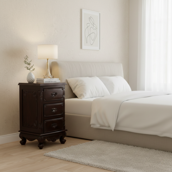 Meja Nakas Bedside Ukiran 3 Laci Kayu Jati 