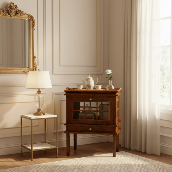 Meja Pojok Meja Nampan Teh Minimalis Kayu Jati