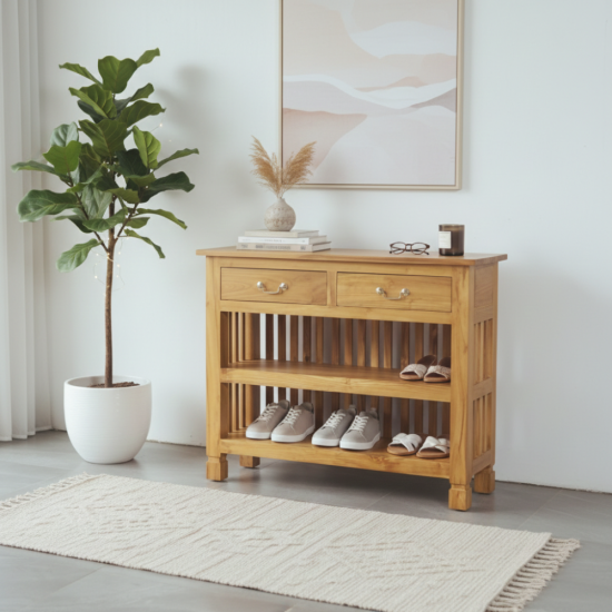 Meja Rak Sepatu dan Sandal Minimalis Jati