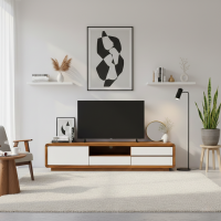 Meja TV Kayu Jati Minimalis Modern Kombinasi Putih
