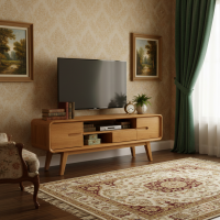 Meja TV Retro Minimalis Kayu Jati 2 Pintu 2 Laci