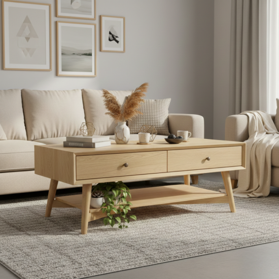 Mid-Century Meja Tamu Retro 2 Laci Kayu Jati