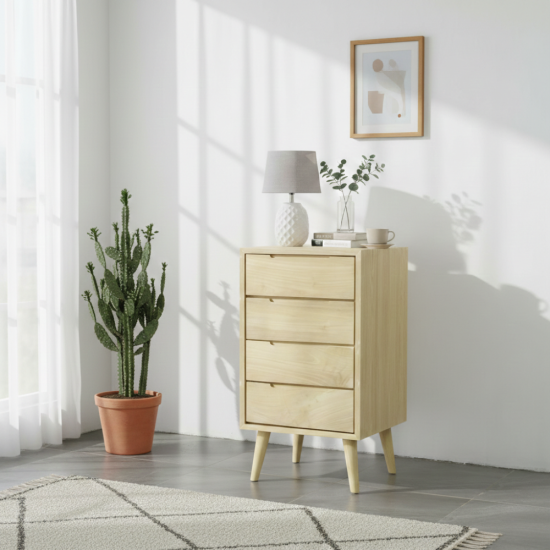 Nakas Arsip 4 Laci Minimalis Retro Kayu Jati Solid