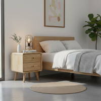 Nakas Bedside Lengkung 2 Laci Retro Kayu Jati