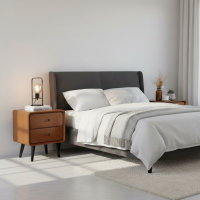 Nakas Bedside Minimalis Retro Kayu Jati 2 Laci