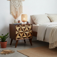 Nakas Bedside Retro Minimalis Kayu Jati 2 Laci