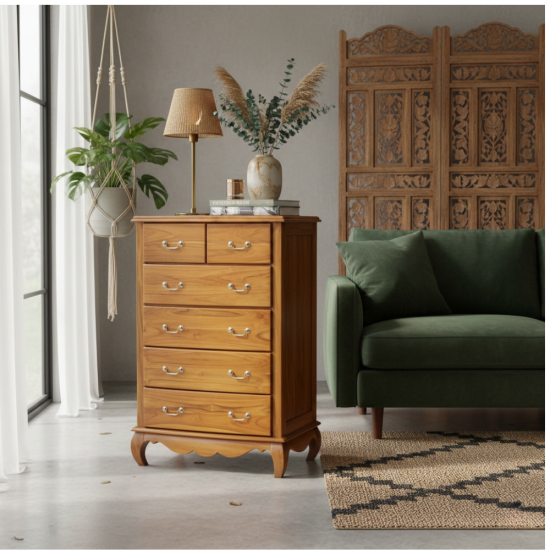 Nakas Loker Kayu Jati 6 Laci Antik Natural Finishing