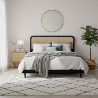 Naqia Beds Tempat Tidur Kombinasi Rotan Kayu Jati Retro Modern