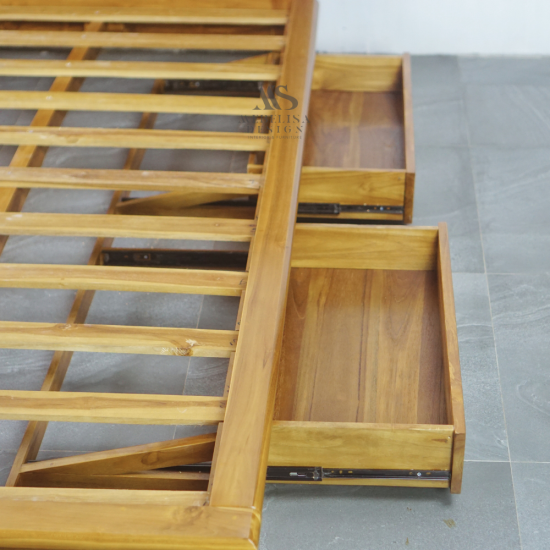 Tempat Tidur Minimalis Dengan 2 Laci Kayu Jati Solid